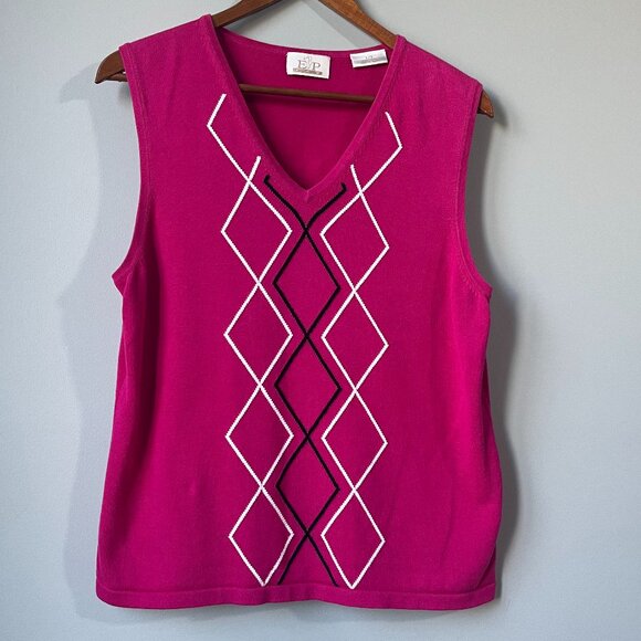 EP Pro Y2K Sweater Vest with Argyle Pattern in Pink size Large - Picture 1 of 6